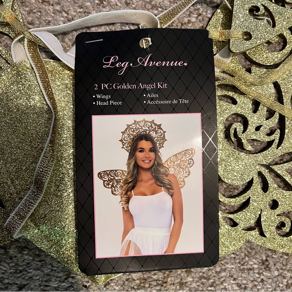 Next Day Ship- Leg Avenue Gold Angel Wings and Halo Halloween Costume One Size